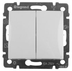 Выключатель 2-х клавишный 10А Legrand Valena (Белый) 774405 - фото 5132