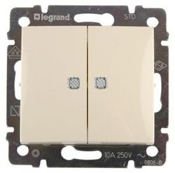 Выключатель 2-х клавишный с подсветкой 10А Legrand Valena (Сл.кость) 774328 - фото 5142