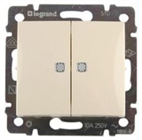 Выключатель 2-х клавишный с подсветкой 10А Legrand Valena (Сл.кость) 774328