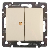 Выключатель 2-х клавишный с инд. 10A Legrand Valena 774345(Сл.кость)